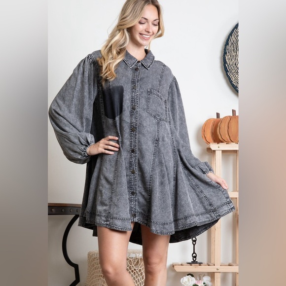 Bluevelvet Dresses & Skirts - K5 Charcoal  Denim Button-Up Dress